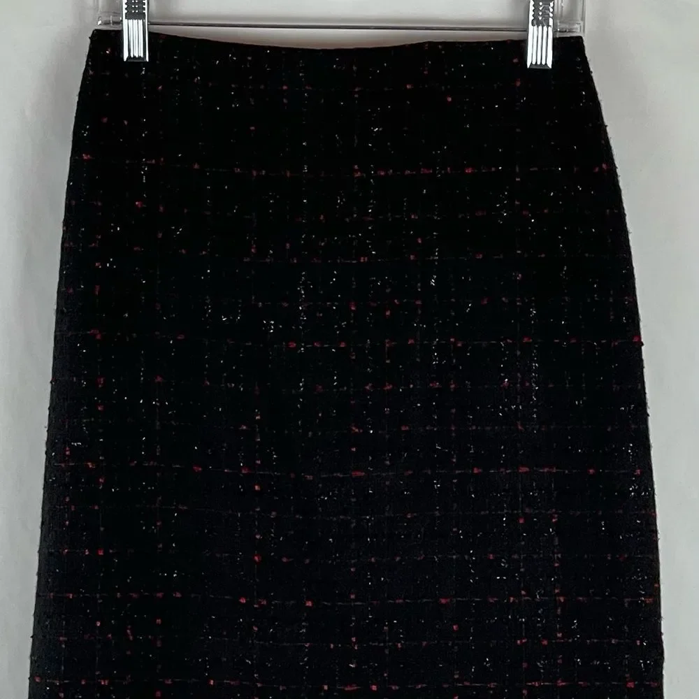 Jessica Howard Black Red Tweed Midi Skirt NWOT Size 6 Retro Chic